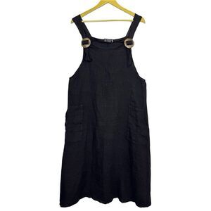 Bella Amore Made in italy Black 100% Linen Midi Dress Size S/M Pockets Lagenlook